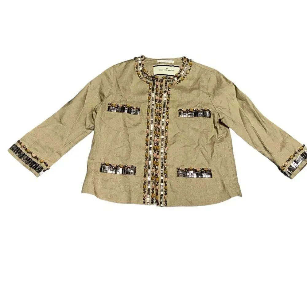 NWOT By Malene Birger BOHO Rita Khaki/Beige Bead Embellished jacket size 8 USA